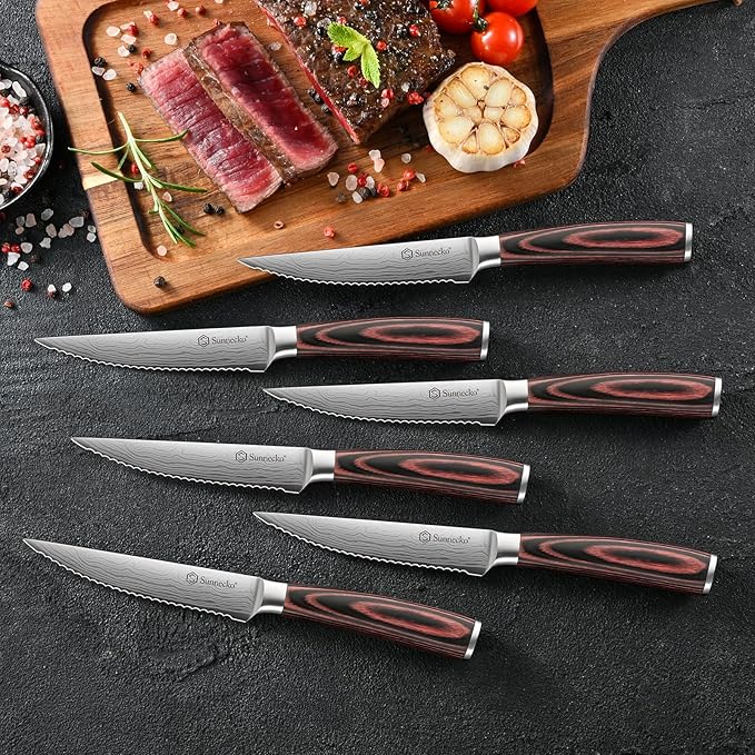 Knife Set with Block and Sharpener, 15 Piece Kitchen Knife Block Set