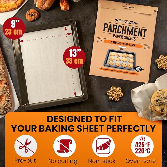 220 Pcs 9x13" Parchment Paper Sheets by Baker's Signature