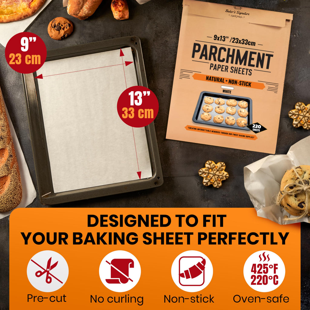 220 Pcs 9x13" Parchment Paper Sheets by Baker's Signature
