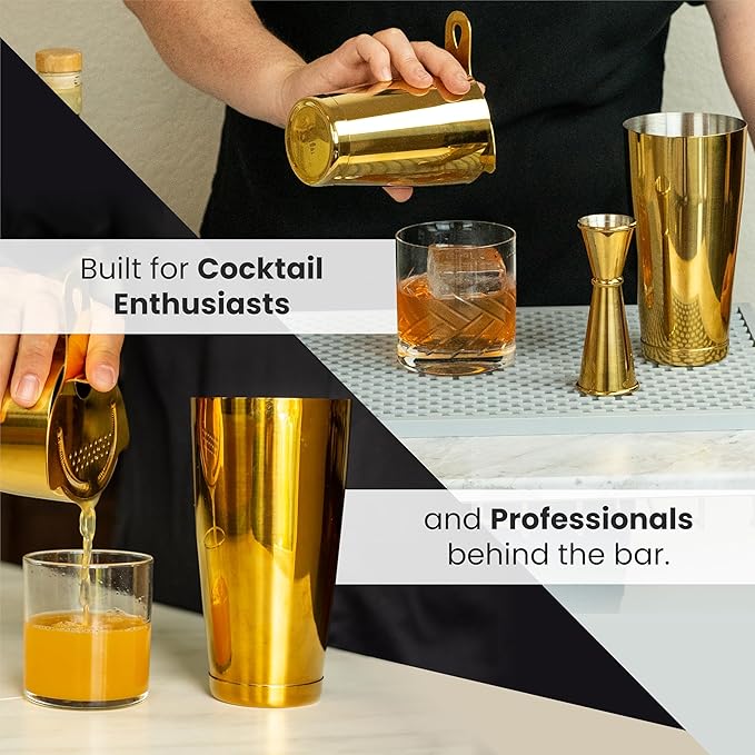A Bar Above Boston Cocktail Shaker Set, 2 Piece, 18 and 28 Oz Tins, Black
