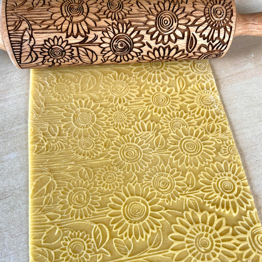 SUNFLOWER FIELD Embossed Rolling Pin for Ceramic. Clay Roller and Ceramic Stamp for Embossing Pottery. Baking Gifts for Women by Algis Crafts for Embossed Cookies