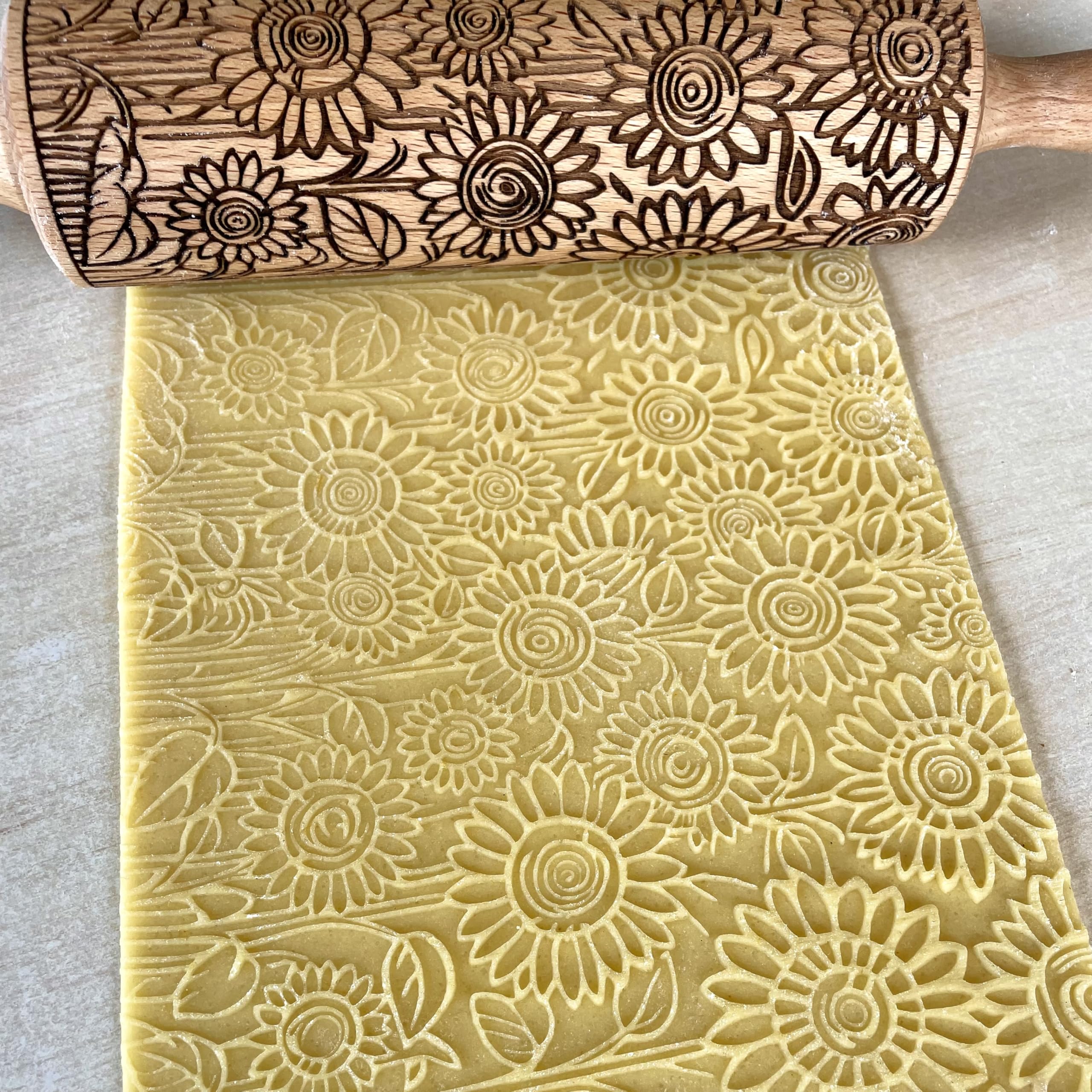 SUNFLOWER FIELD Embossed Rolling Pin for Ceramic. Clay Roller and Ceramic Stamp for Embossing Pottery. Baking Gifts for Women by Algis Crafts for Embossed Cookies