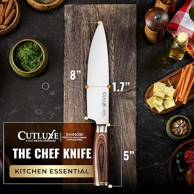 Cutluxe Chef Knife 8" Japanese Kitchen Knife – High Carbon Steel, Full Tang