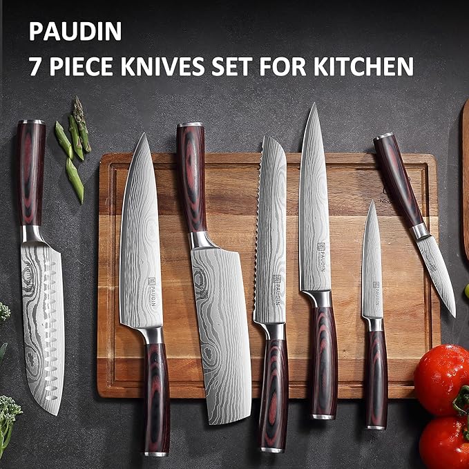 PAUDIN Chef Knife Set, 7 Pieces Kitchen Knife Set, Ultra Sharp Knife Set