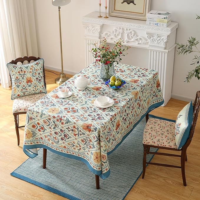 ISAENNE Designer Elegant Linen Rectangular Tablecloth,71"x55"-Floralsea A