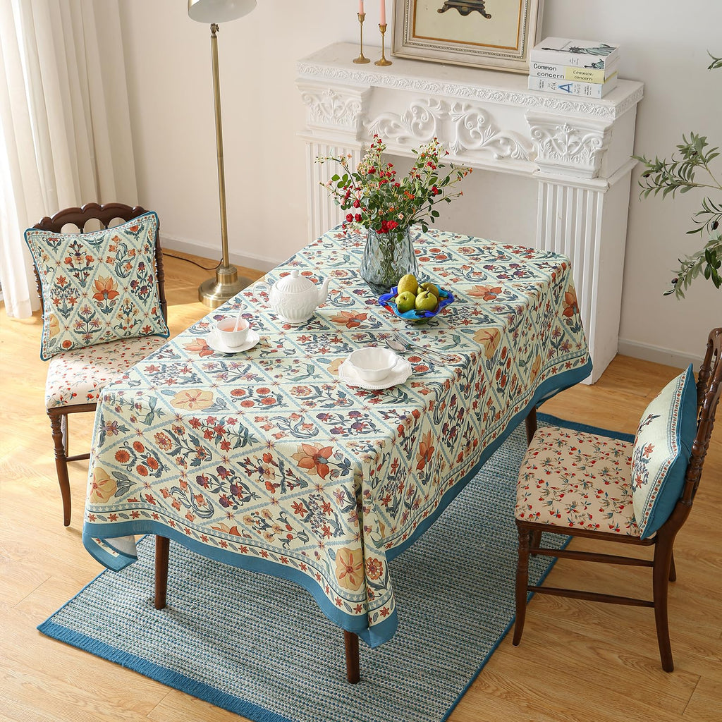 ISAENNE Designer Elegant Linen Rectangular Tablecloth,110"x63"-Floralsea A