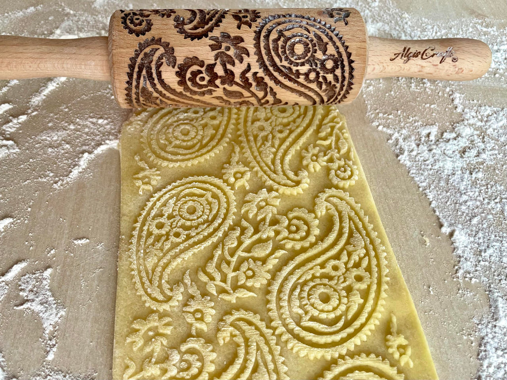 LOVELY DAY 3 KID Rolling Pin SET with HEART, PAISLEY and SPRING patterns. Wooden Laser Cut Mini embossing Rolling Pins for cookies, play dough, salt dough or clay by Algis Crafts
