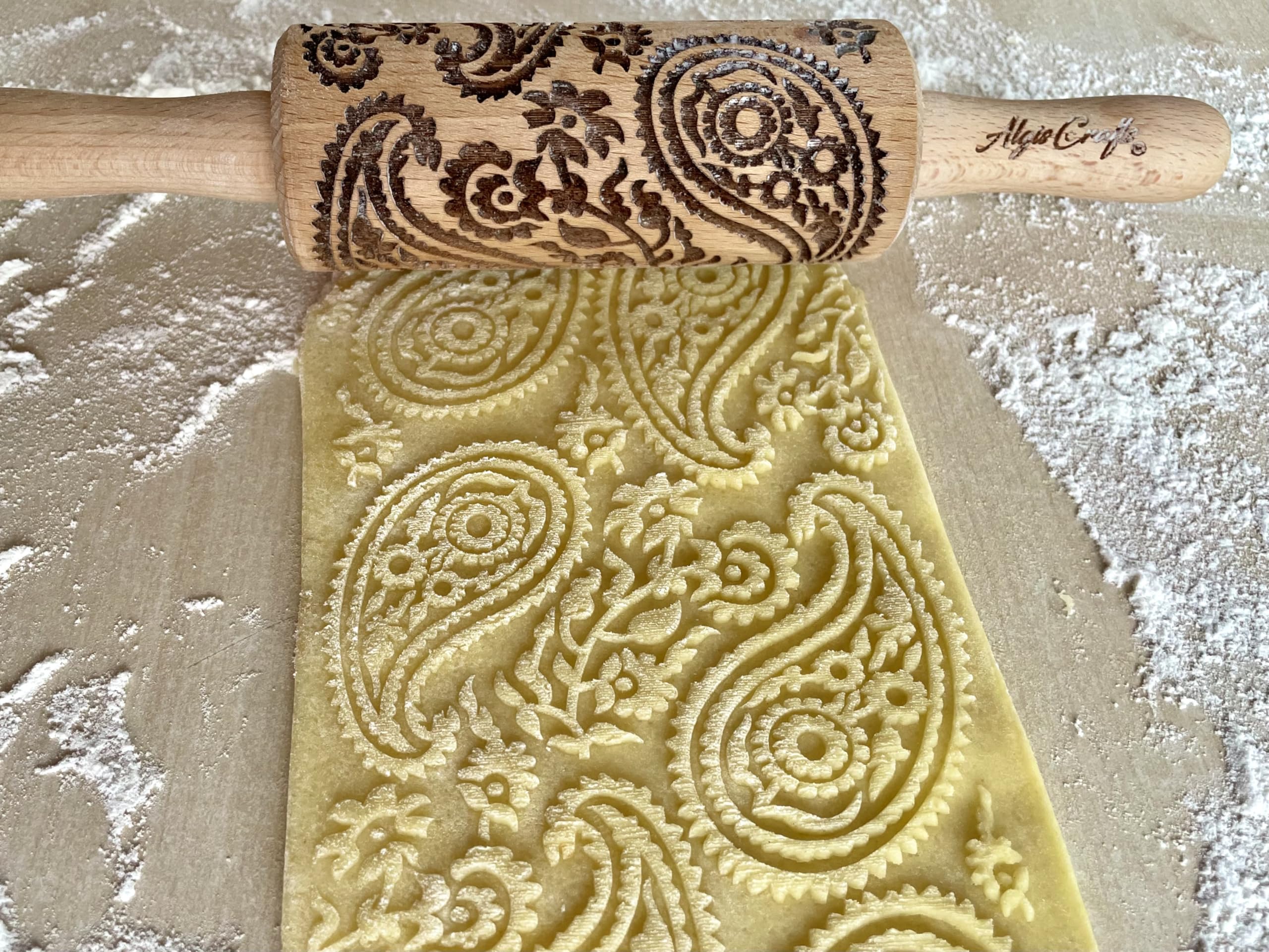 LOVELY DAY 3 KID Rolling Pin SET with HEART, PAISLEY and SPRING patterns. Wooden Laser Cut Mini embossing Rolling Pins for cookies, play dough, salt dough or clay by Algis Crafts