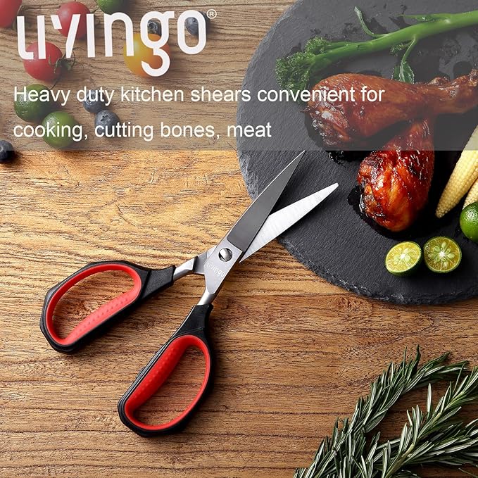 LIVINGO 8.5" Heavy Duty Kitchen Shears Stainless Steel Come Apart Scissors