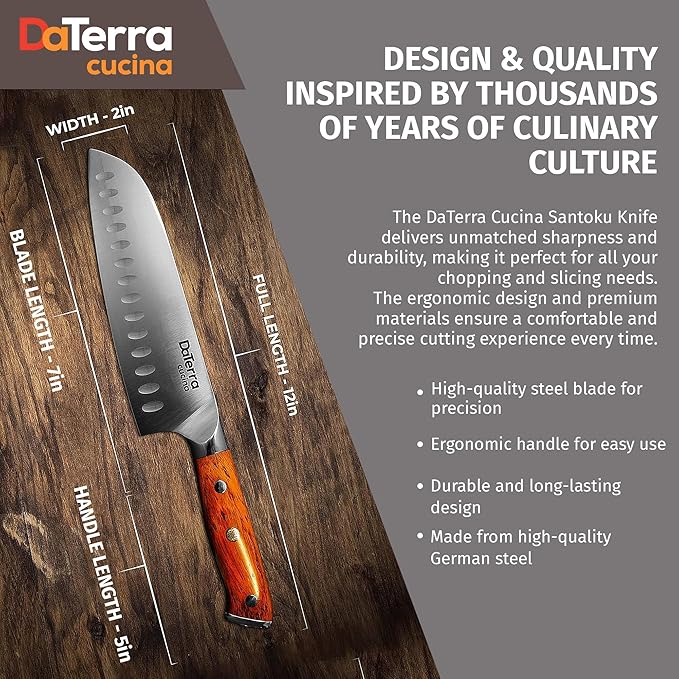DaTerra Cucina - 7'' German Steel Chef Knife with Ergonomic Rosewood Handle