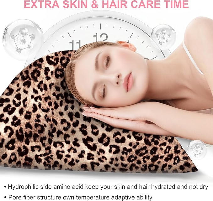 Silk Pillow Cases 2 Pack King Size with Hidden Zipper, Mulberry Silk Pillowcase for Hair and Skin, Smooth and Soft Breathable Cooling Silk Satin Pillowcase Set of 2, Gifts for Women，Leopard Brown
