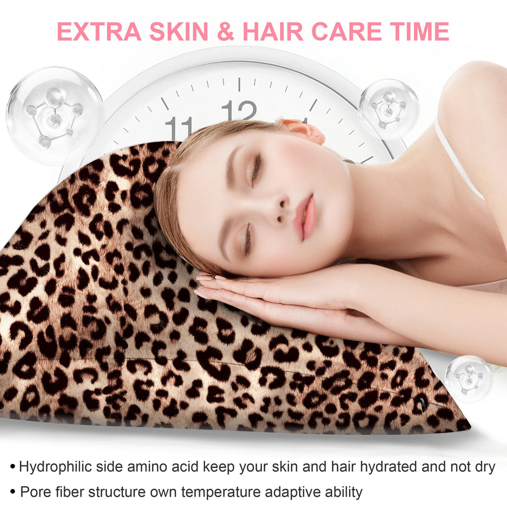 Silk Pillow Cases Standard Size with Hidden Zipper, Mulberry Silk Pillowcase for Hair and Skin, Smooth and Soft Breathable Cooling Silk Satin Pillow Covers for Sleeping, Gifts for Women, Leopard Brown