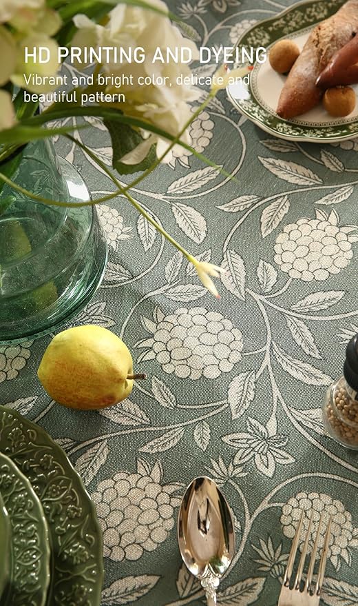 ISAENNE Designer Linen Green Rectangular Tablecloth,71"x55"-Andrew A
