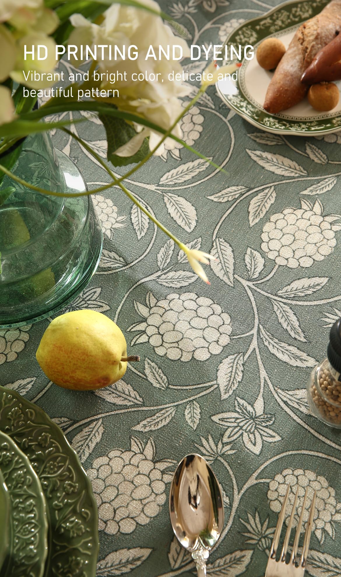 ISAENNE Designer Linen Green Square Tablecloth,67"x67"-Andrew A