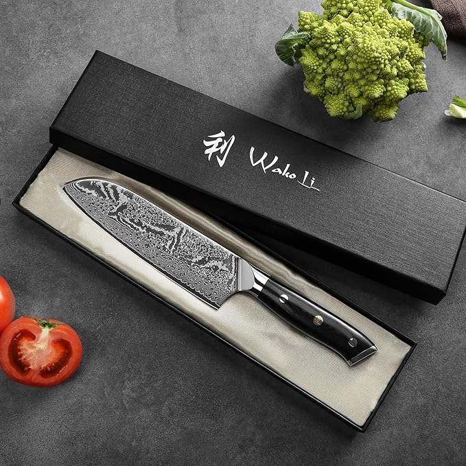 Wakoli Nitoko Santoku Chef Knife, 7.1-Inch VG10 Damascus Steel, G10 Handle