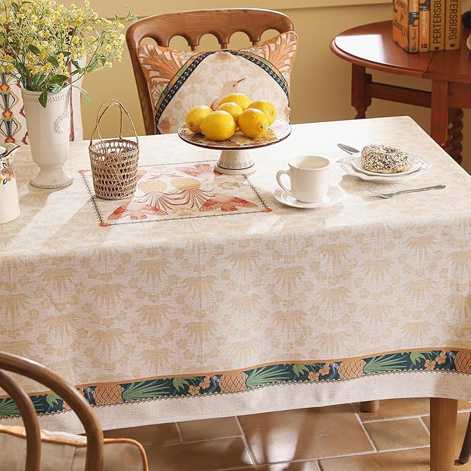 patdrea Designer Rectangle Linen Table Cloth,Vintage Anti-Wrinkle Durable Tropical Style Tablecloth,Decor Table Cover Cloth for Kitchen Dining Christmas,Thanksgiving,63"x87"-Pineapple a