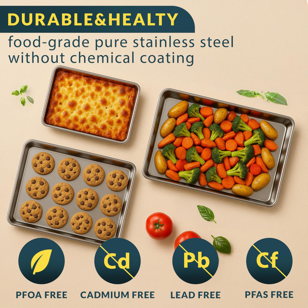 Stainless Steel Cookie Sheet Set of 3, 9/12/16" Baking Sheet Pans