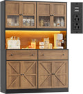 FINETONES 71" Pantry Cabinet with LED Light and Charging Station