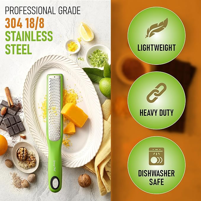 Spring Chef Stainless Steel Lemon Zester - Garlic & Ginger Grater - Green