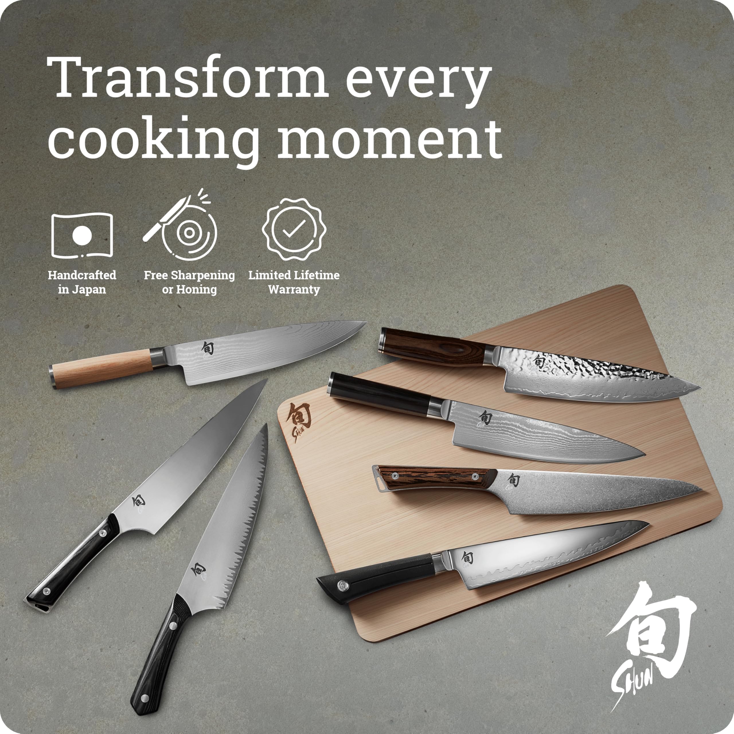 Shun Classic 7 Piece Essential Block Set, Includes 8" Chef, 3.5" Paring, 6" Utility, 9" Bread Knives & Herb Shears, Handcrafted Japanese Knife Block Set, Pakkawood Handles
