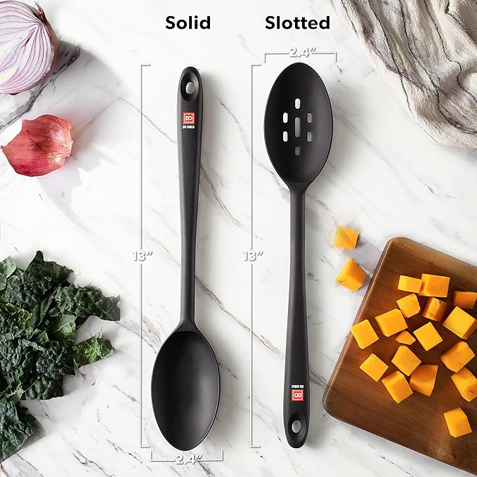 DI ORO Silicone Cooking Spoons - Solid & Slotted Set, 2-Pc Black