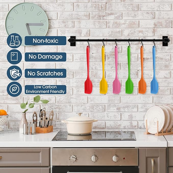 Irenare 30 Pcs Silicone Spatulas 11 Inch Large Rubber Spatulas Heat Resistant Non Stick Flexible Scrapers Seamless One Piece Design Cooking Baking Mixing Tool Cookware Dishwasher Safe, 6 Colors