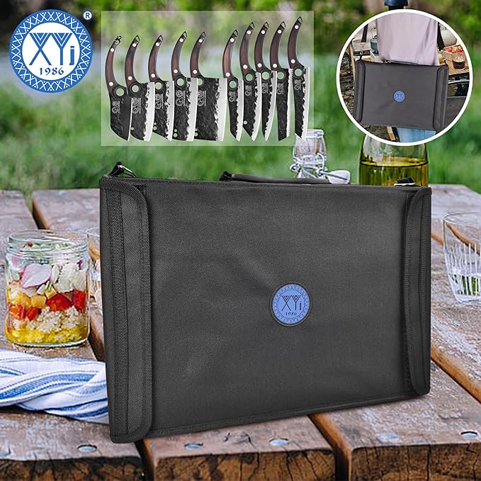 XYJ Professional Kitchen Knife Set with Bag, Forged Blades, Full Tang