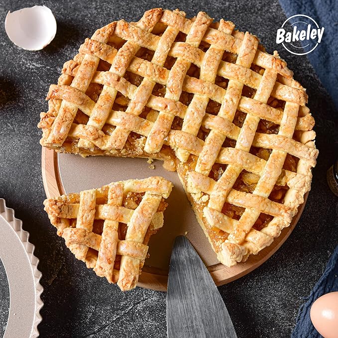 Bakeley 9-Inch Round Tart Pan with Loose Removable Bottom, Non-Stick Carbon Steel Quiche Pan for Oven Baking (Champagne Gold)