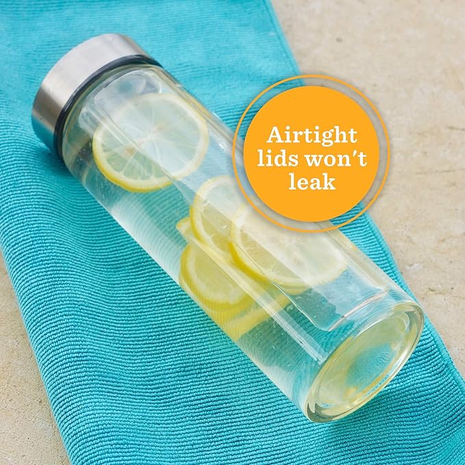 16oz Juice Bottles, Wide Mouth Glass Water Bottles & Stainless Steel Lids