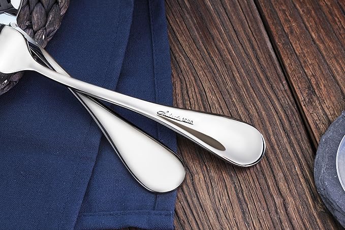 Artaste 56426 Rain 18/10 Stainless Steel Large Serving Spoons and Forks Set, 6 of Each, 12 Pieces, Silver
