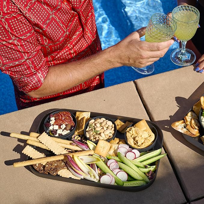 madesmart dipware 3 Bowl Serving Tray, Stackable & Removable Dip Bowls for Charcuterie, Guacomole, Snacks, Veggies, Premium Dishwasher & Microwave Safe, Multipurpose Plate & Bowl, Ocean