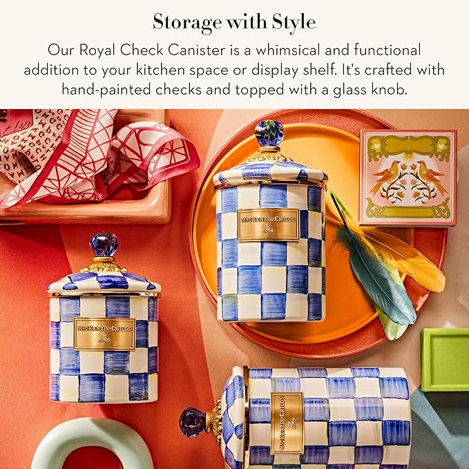 MACKENZIE-CHILDS Enamel Canister, Medium, Blue-and-White Royal Check