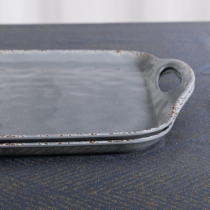 ZAROCRUS Extra Large Serving Tray with Handles, 19 x12 inch, Set of 2, Melamine Platters for Serving Food, Turkey, Cookie, Farmhouse Rectangular Brekfast Tray, Dishwasher Safe, Gray