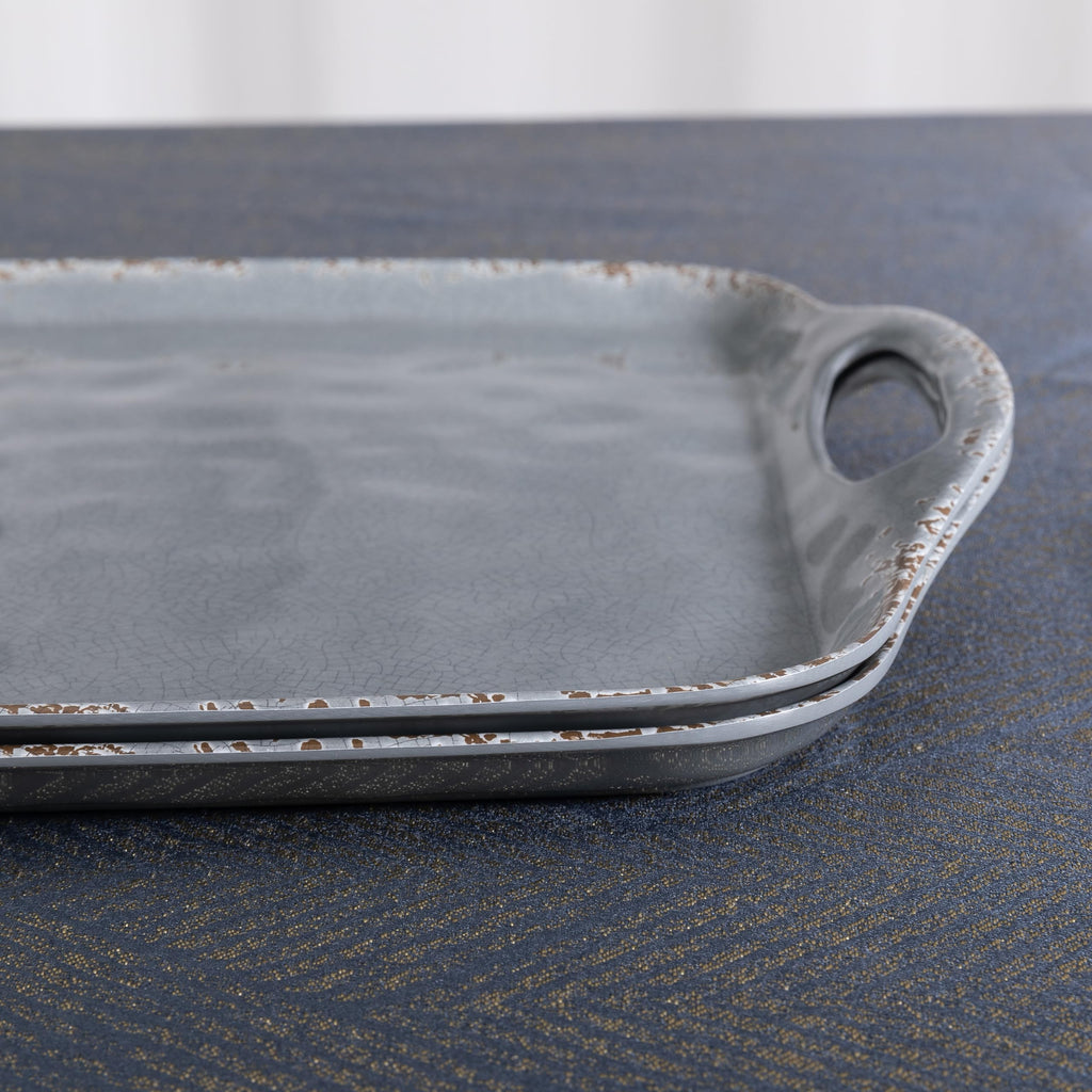 ZAROCRUS Extra Large Serving Tray with Handles, 19 x12 inch, Set of 2, Melamine Platters for Serving Food, Turkey, Cookie, Farmhouse Rectangular Brekfast Tray, Dishwasher Safe, Gray