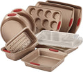 Rachael Ray Cucina Nonstick Bakeware Baking Pans Set, Latte Brown and Cranberry Red, Baking Dishes, 10-Piece