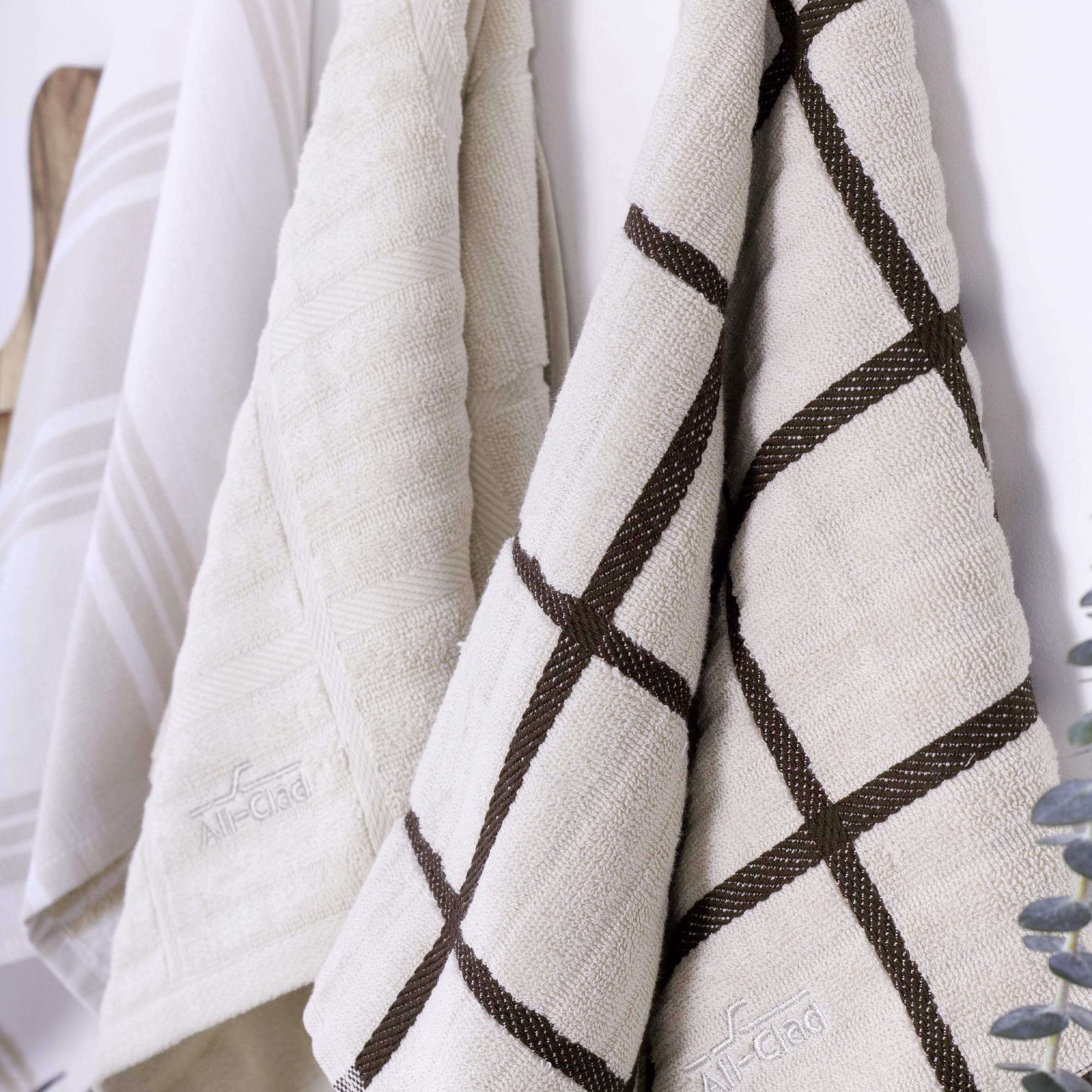 All-Clad Checked Kitchen Towel: Highly Absorbent, Super Soft Long Lasting - 100% Cotton, 17"x30" Tea Towel for Cleaning & Drying Dishes, Pans, Glassware, or Countertops, (1-Pack), Almond