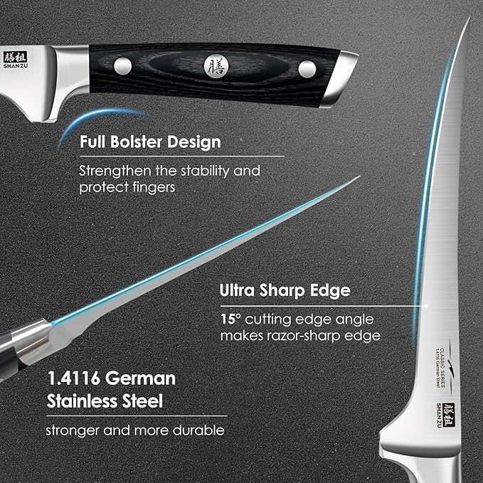 SHAN ZU Fillet Knife 7 Inch- Edge Deboning Fish and Meat Knife