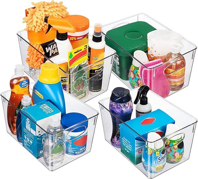 CLEARSPACE Plastic Storage Bins With lids – Perfect Kitchen Fridge Organizer, Pantry Organization, Cabinet Organizers (4 Pack)
