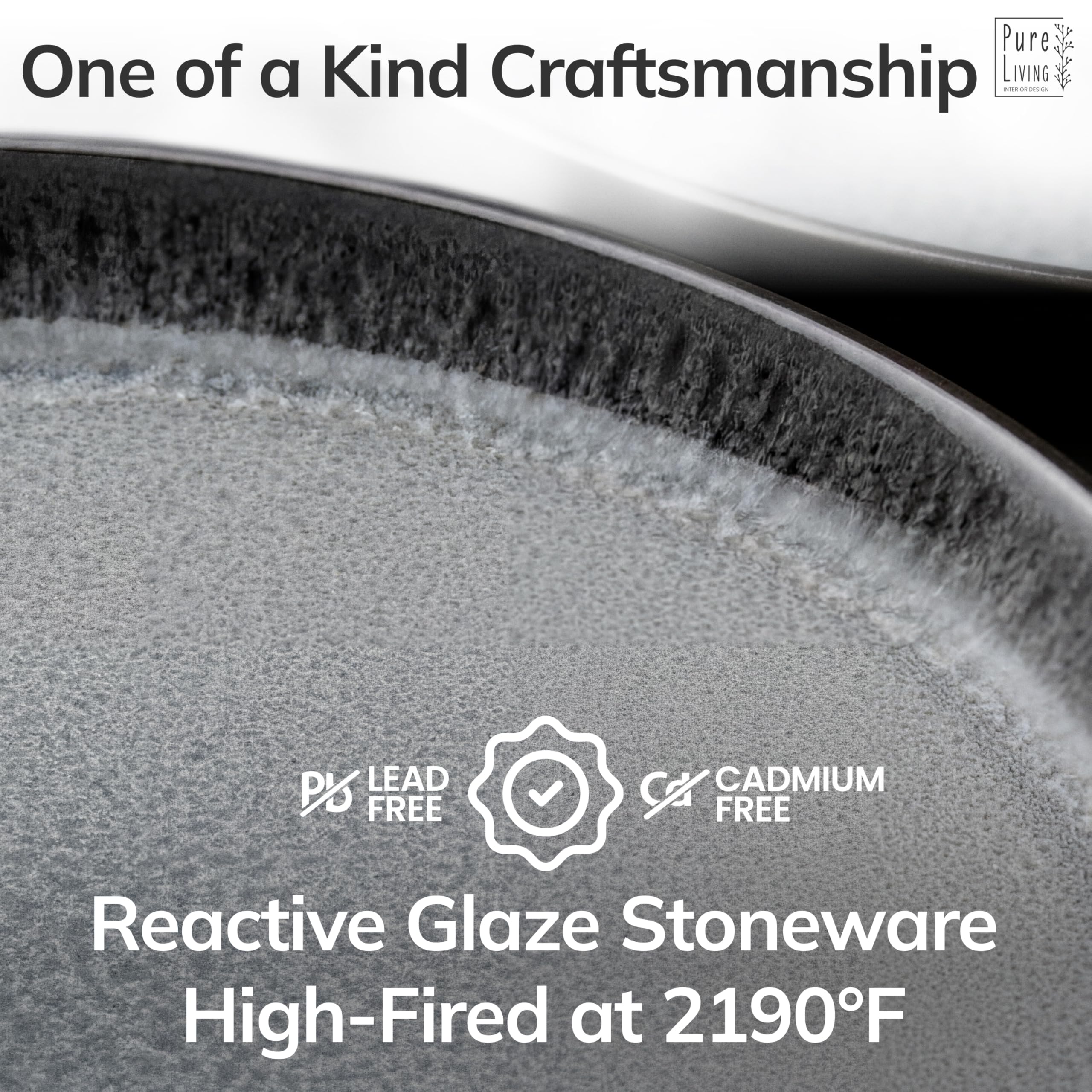 32 Piece Stoneware Dinnerware Set for 8 - Handmade Reactive Glaze Plates and Bowls Set - Chip & Scratch Resistant Dish Set - Dishwasher Microwave Safe - Dark Gray