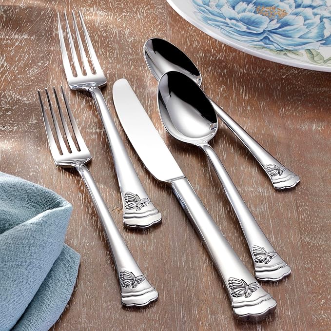 Lenox Butterfly Meadow II 65-Piece Silverware Set for 12, Flatware
