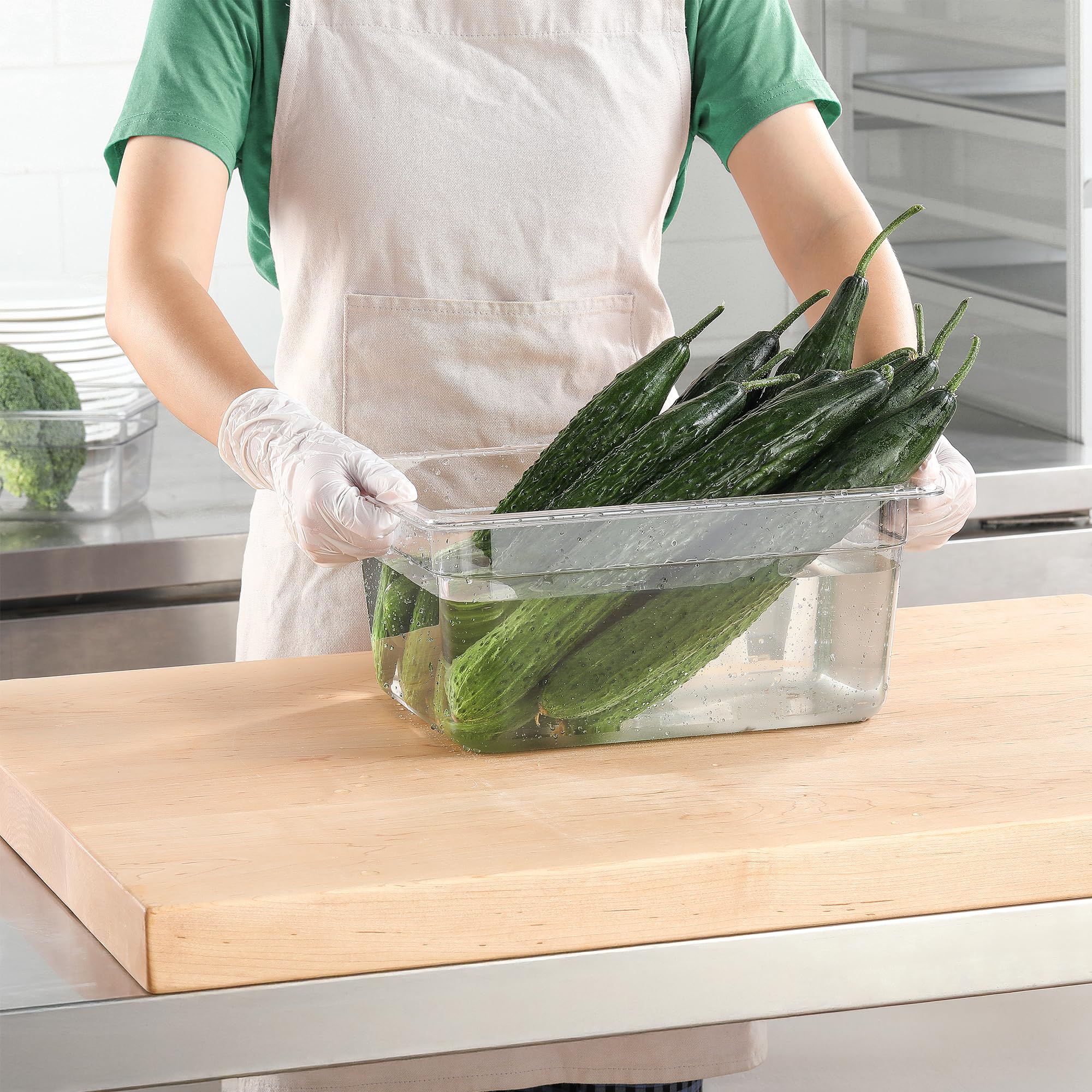 EGGKITPO 6-Pack 1/2 Size Clear Food Pan 4 Inch Deep Hotel Pan for Party and Catering BPA-free Polycarbonate Food Storage Container Stackable Freezer-safe