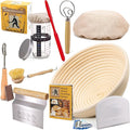 Sourdough Starter Kit for Beginners – 9” Banneton Bread Proofing Basket with 24oz Glass Sourdough Starter Jar & Sourdough Bread Baking Supplies, Easy No-Fail Kit, Gift for Home Bakers