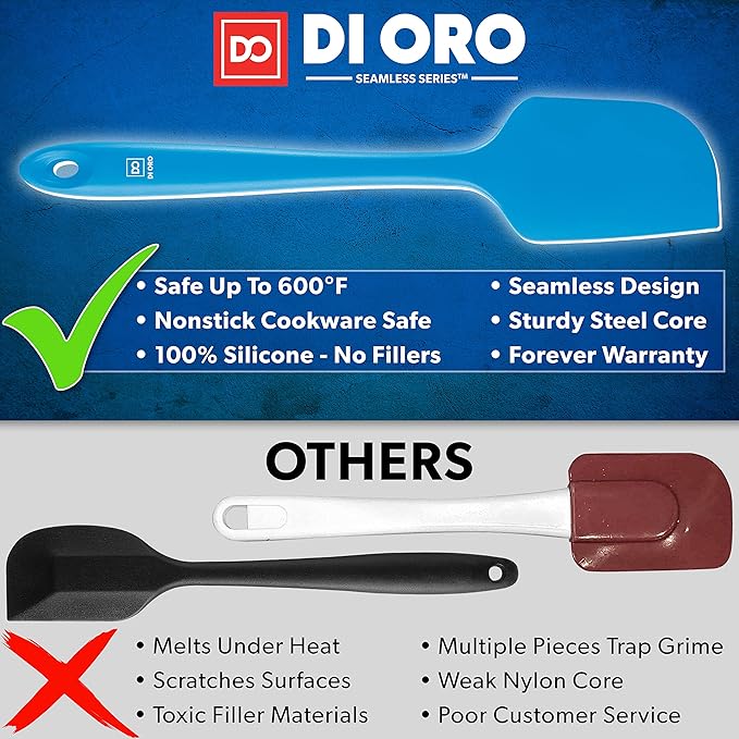 DI ORO Large Silicone Spatula - 600F Heat Resistant, Blue