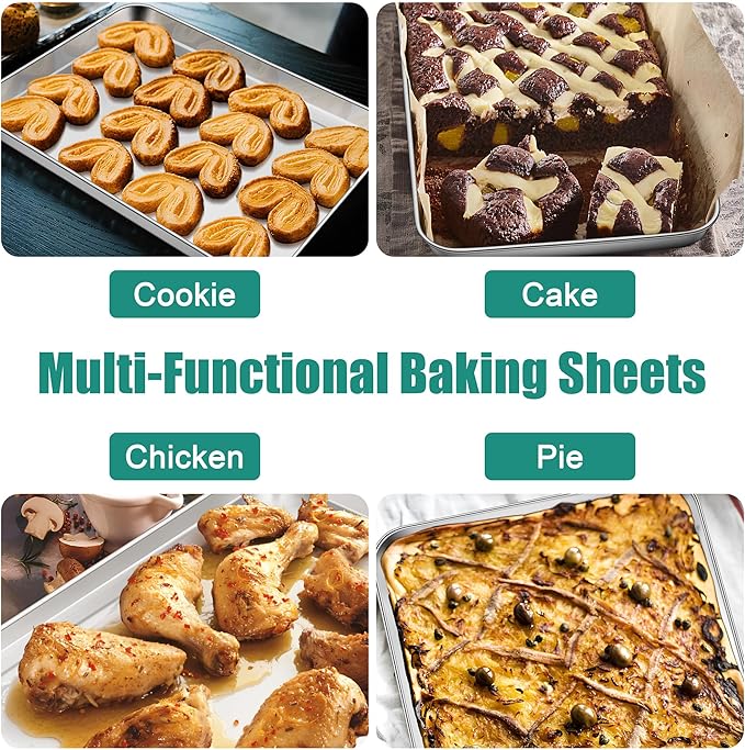 TeamFar Baking Sheet, Cookie Sheets Baking Pans Set of 3, 16/12.5/9.3 Inch