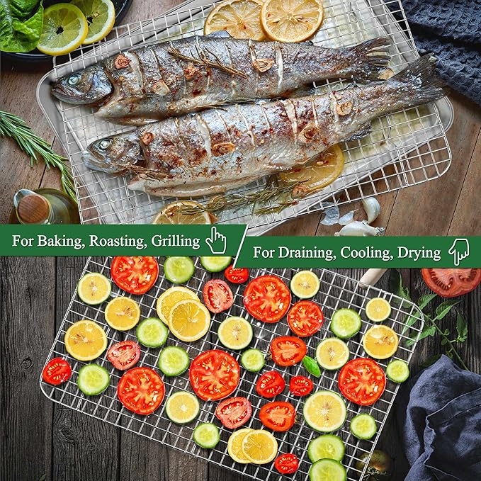 P&P CHEF 16 Inch Baking Sheet Pan and Cooking Rack - 4 Pieces