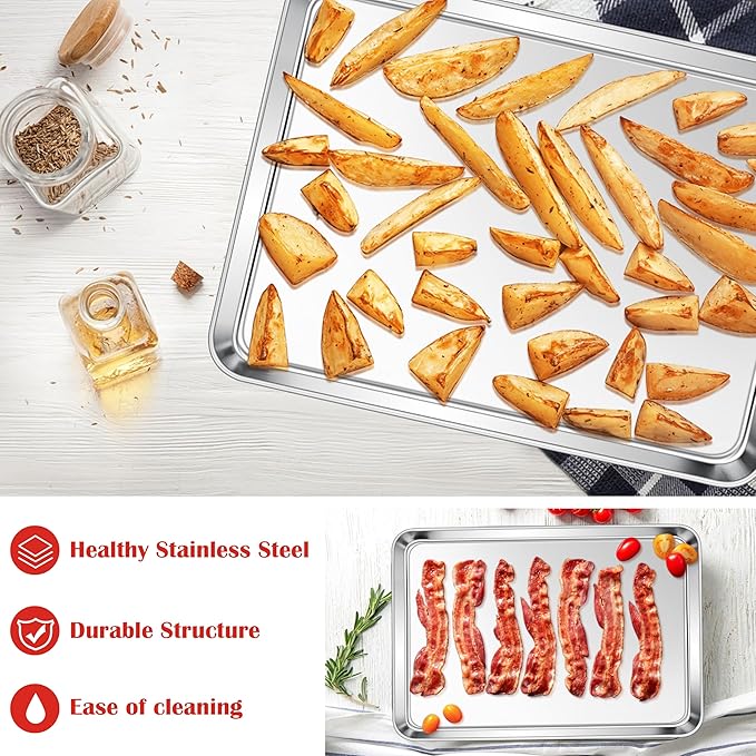 E-far Stainless Steel Baking Sheet, 18"x13" Cookie Sheet for Baking, 4PCS