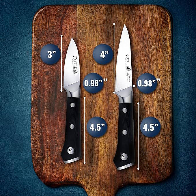 Cutluxe Paring Knife Set, 4" Fruit & 3" Peeling Knives – Razor Sharp