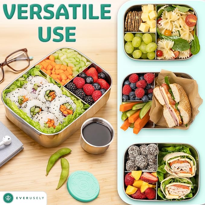 Stainless Steel Bento Box + Condiment Container - Green, 47oz / 1.4 L