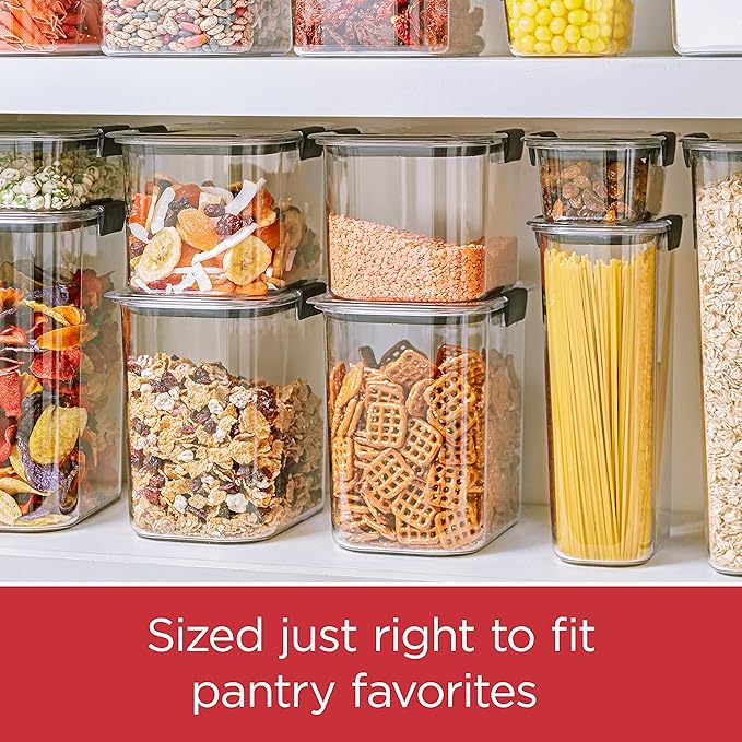 Rubbermaid Brilliance Plastic Food Storage Pantry Baking Set, 3 Containers with Lids (6 Pieces Total), BPA-Free, Clear