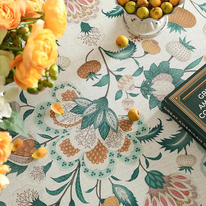 patdrea Vintage French Linen Tablecloth,Rectangular,94"x63"-Tree Life